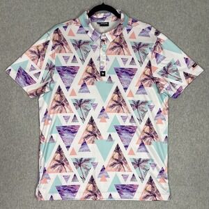 Bad Birdie Shirt Mens L Cali Golf Polo Geometric Palm Trees All Over Print